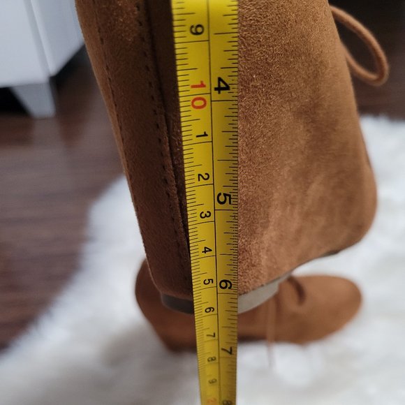 Soda Faux Suede Wedge Booties Camel Brown Round Toe Lace Up Womens Casual 7 - Picture 7 of 9